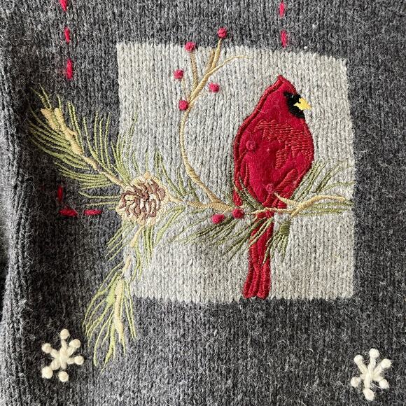 Croft & Barrow Winter Holiday Christmas Cardinals Cardigan Sweater Size Large - Picture 5 of 7